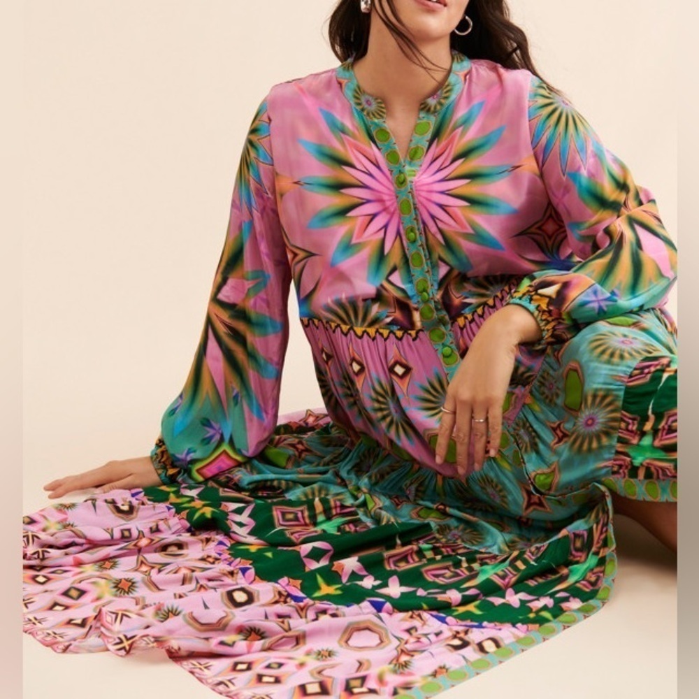 Siddhartha Bansal x Anthropologie Mixed Print Button Front Maxi Dress Size XS - Picture 9 of 15